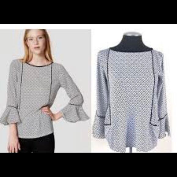 LOFT Tops - Loft white/black geometric print blouse.